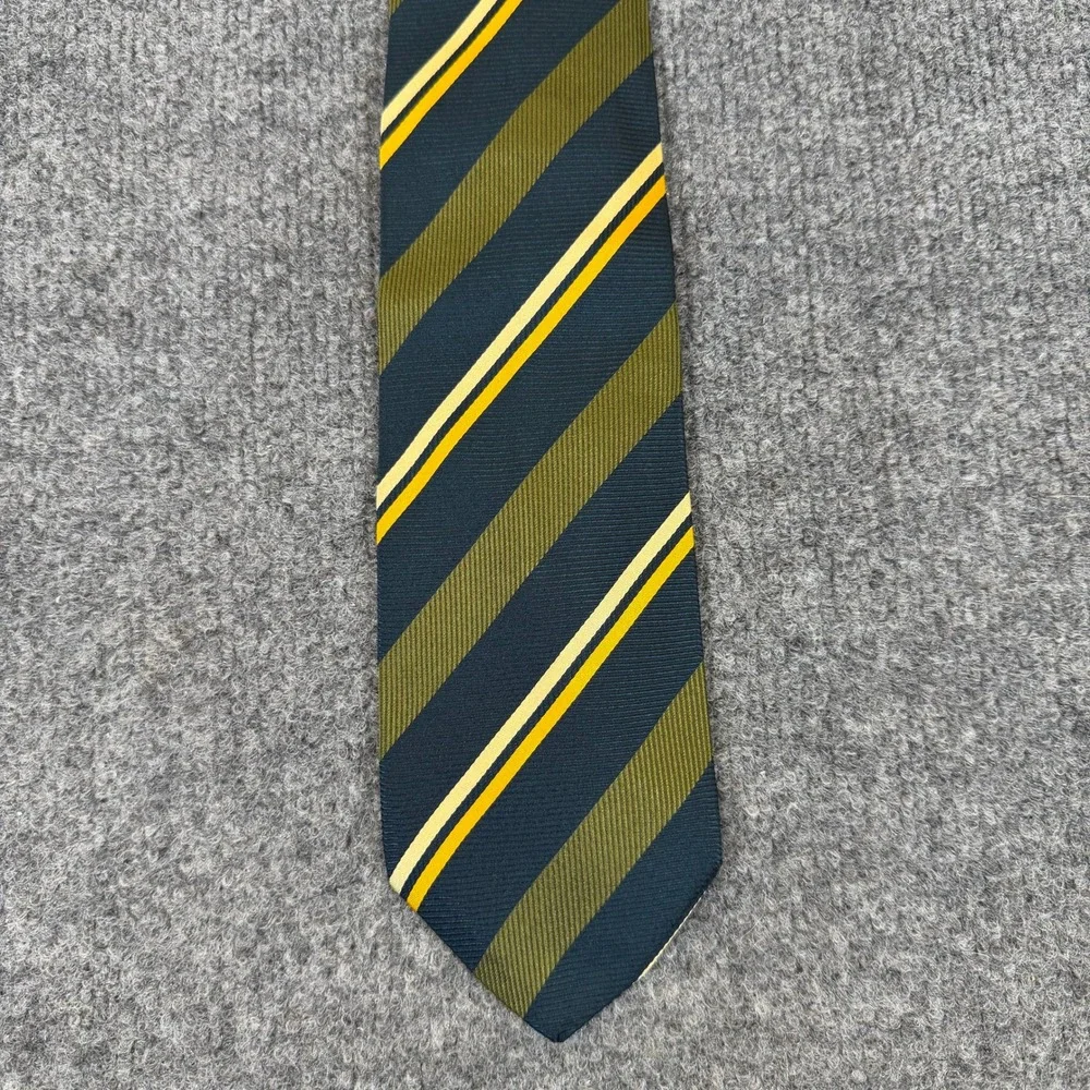 Christian Dior Monsieur Silk Tie Navy Blue Olive Green Yellow Striped Italy